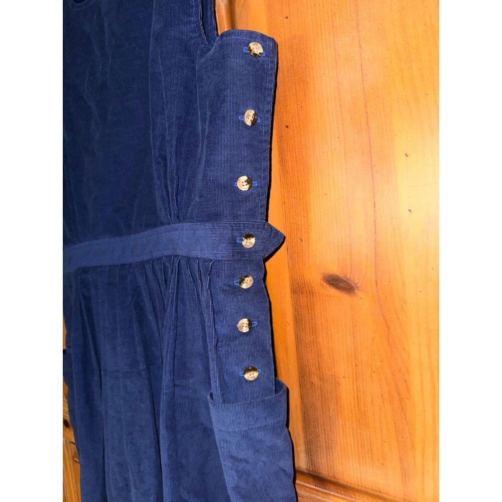 L.L. Bean Blue Corduroy Pinafore Dress 90s Cottagecore Prairie USA Made Size 14 - Picture 4 of 11
